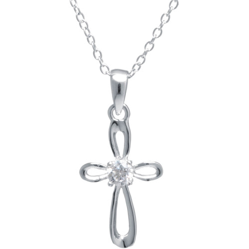 Cubic Zirconia 18" Cross Pendant Necklace in Sterling Silver, Created for Macy's