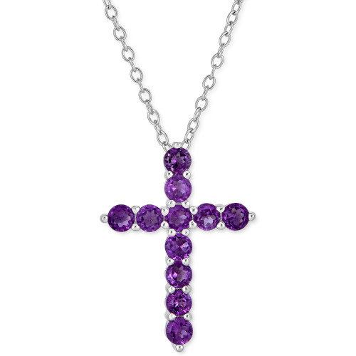 Amethyst Cross 18" Pendant Necklace (8 ct. t.w.) in Sterling Silver