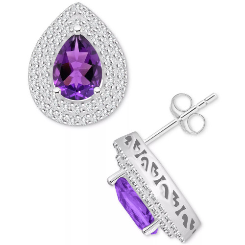 Rhodolite Garnet (2-1/5 ct. t.w.) & White Topaz (7/8 ct. t.w.) Pear Stud Earrings in Sterling Silver (Also in Citrine, Peridot, Amethyst, & Blue Topaz)