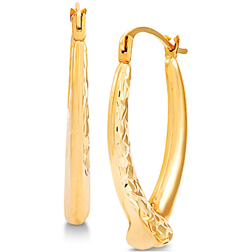 Textured Crisscross Oval Hoop Earrings in 14k Gold