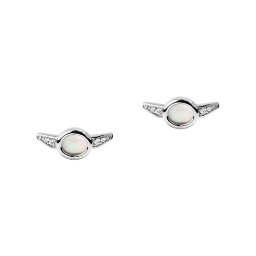 Grogua Diamond Accent and Mother of Pearl Earrings (1/20 ct. t.w.) in Sterling Silver