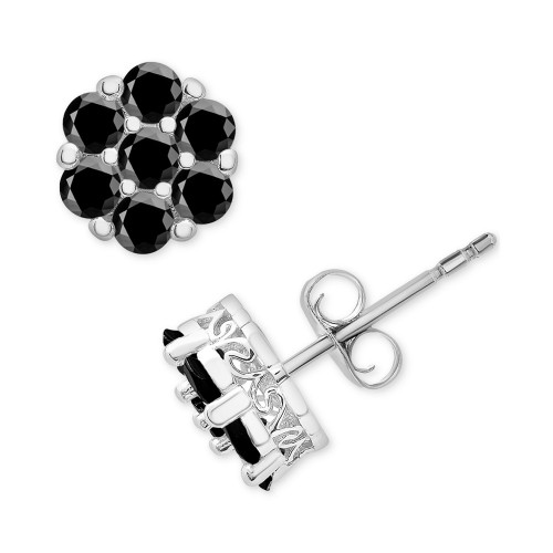 Onyx Flower Cluster Stud Earrings in Sterling Silver