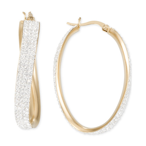 Crystal Pavé Wavy Oval Hoop Earrings