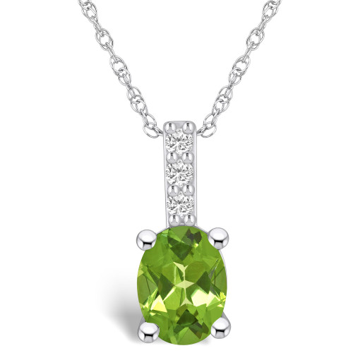 Peridot (1-1/3 Ct. T.W.) and Diamond Accent Pendant Necklace in 14K White Gold