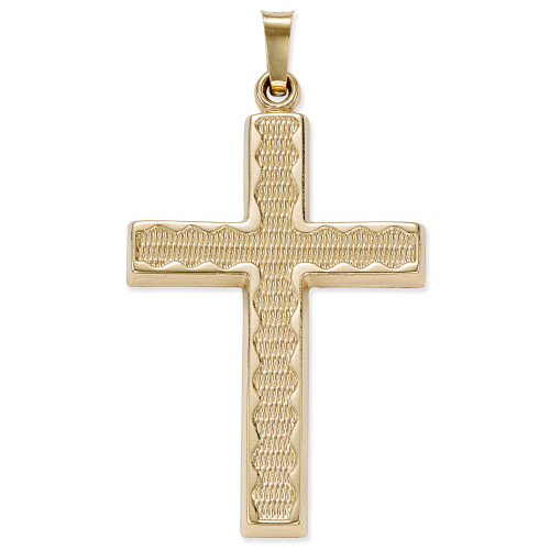 Rippled Edge Cross Pendant in 14k Yellow Gold