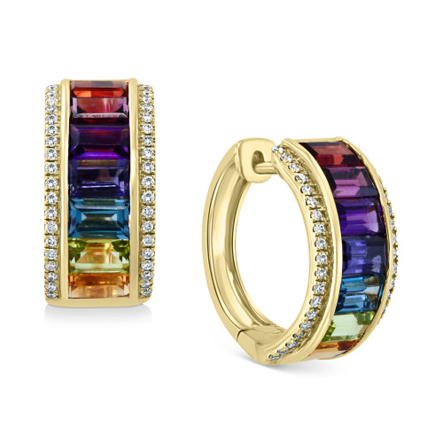 EFFY® Multi-Gemstone (4-7/8 ct. t.w.) & Diamond (1/4 ct. t.w.) Huggie Hoop Earrings in 14k Gold