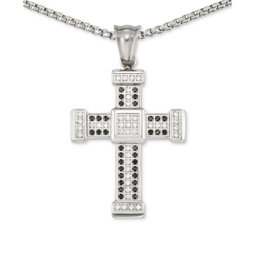 Men's Crystal Cross 24" Pendant Necklace in Stainless Steel