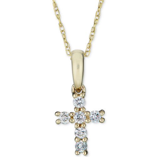 Diamond Cross Pendant Necklace (1/8 ct. t.w.) in 14k Gold, 16" + 2" extender