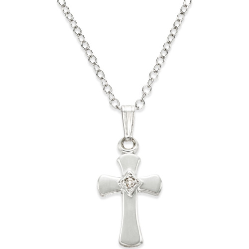 Children's Diamond Accent Cross Pendant Necklace in Sterling Silver