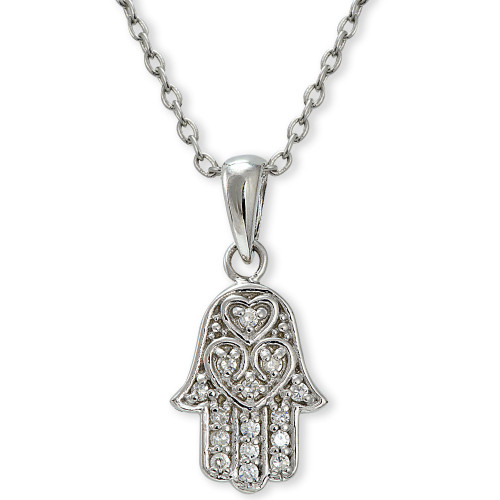 Cubic Zirconia Hamsa Pendant in Sterling Silver