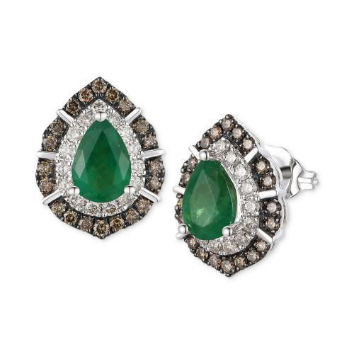 Emerald (1-1/4 ct. t.w.) & Diamond (5/8 ct. t.w.) Stud Earrings in 14k White Gold