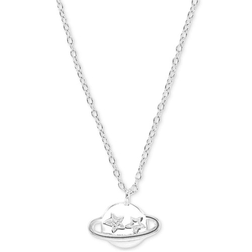 Cubic Zirconia Saturn Pendant Necklace, 13" + 2" extender