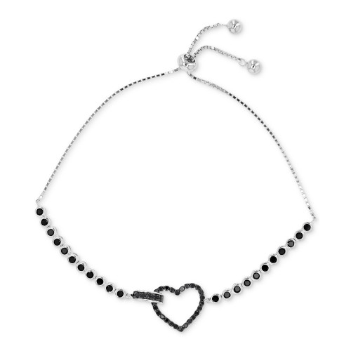Black Spinel Open Heart Bolo Bracelet (1-3/8 ct. t.w.) in Sterling Silver