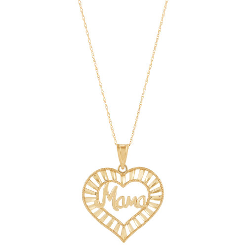 Mama Open Heart Pendant Necklace in 10k Gold, 16" + 2" extender