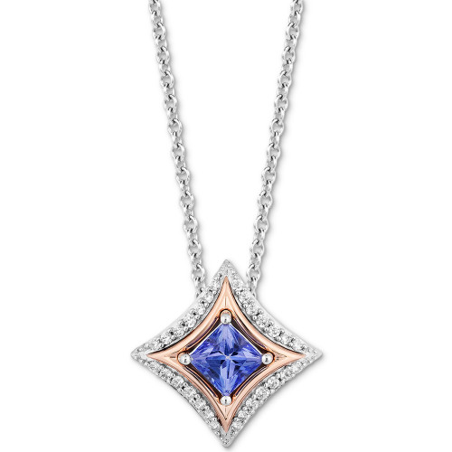Tanzanite (1/3 ct. t.w.) & Diamond (1/10 ct. t.w.) Pendant Necklace in Sterling Silver & 10k Rose Gold, 16" + 2" extender