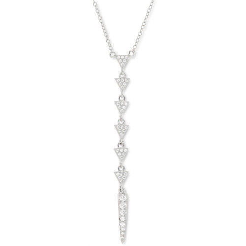Cubic Zirconia Triangle Lariat Necklace in Sterling Silver, 16" + 2" extender