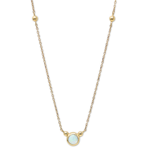 Australian Opal Bezel Solitaire Pendant Necklace in 14k Gold, 14" + 2" extender