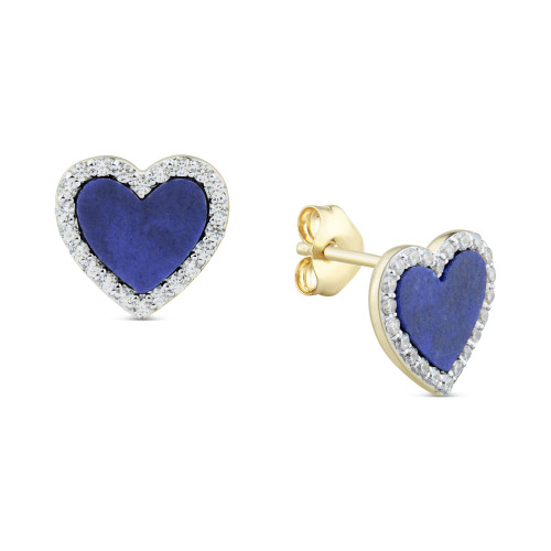 Lapis Lazuli & White Topaz (1/5 ct. t.w.) Heart Stud Earrings in 10k Gold (Also in Malachite)