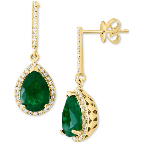 EFFY® Emerald (3-1/20 ct. t.w.) & Diamond (1/5 ct. t.w.) Pear Halo Drop Earrings in 14k Gold