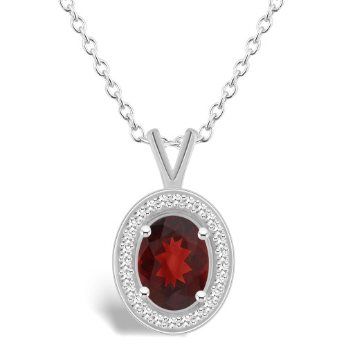 Garnet (1-1/2 ct. t.w.) and Diamond (1/8 ct. t.w.) Halo Pendant Necklace in Sterling Silver