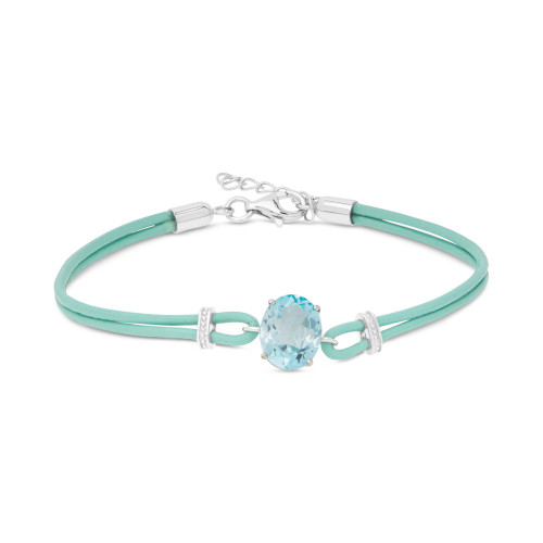 Blue Topaz Blue Leather Cord Bracelet (3 ct. t.w.) in Sterling Silver