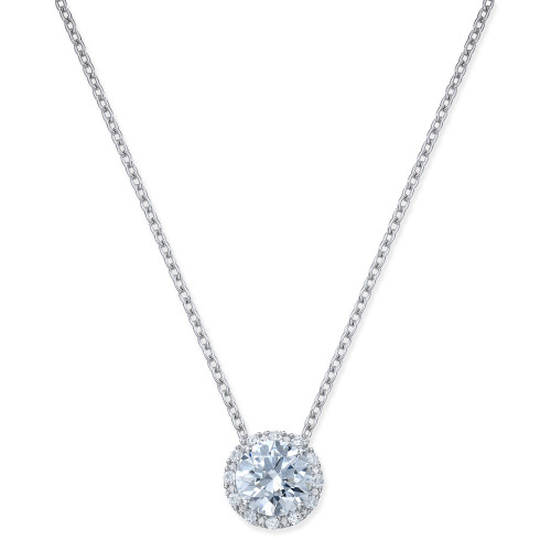 Cubic Zirconia Halo Pendant Necklace in Sterling Silver