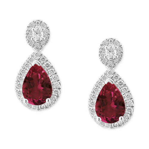 EFFY® Rhodolite (2-5/8 ct. t.w.) & Diamond (1/2 ct. t.w.) Pear Halo Drop Earrings in 14k White Gold