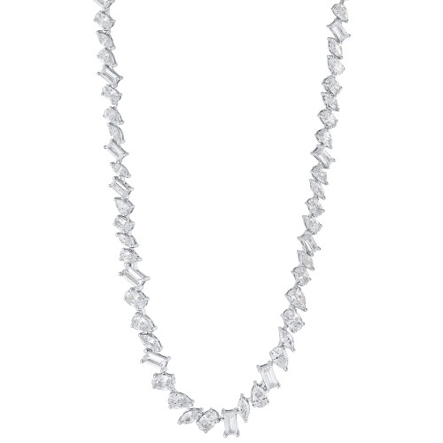 Cubic Zirconia Multi-Cut Collar Necklace in Sterling Silver, 15" + 3" extender