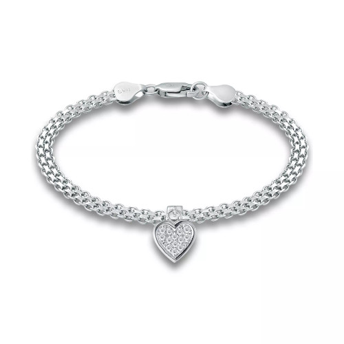 Cubic Zirconia Heart Charm Bismark Chain Bracelet, Created for Macy's