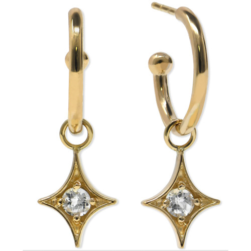 White Topaz Star Dangle Hoop Earrings (1/3 ct. t.w.) in 14k Gold