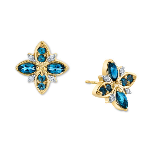 Blue Topaz (5/8 ct. t.w.) & Diamond (1/20 ct. t.w.) Flower Stud Earrings in 14k Gold