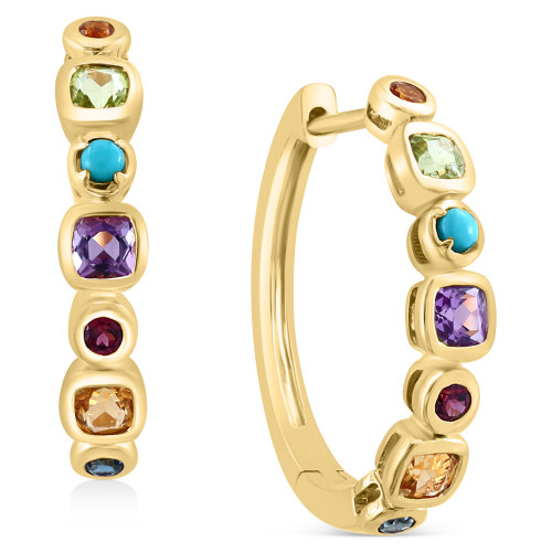 EFFY® Multi-Gemstone Small Hoop Earrings (1-1/6 ct. t.w.) in 14k Gold, 0.75"