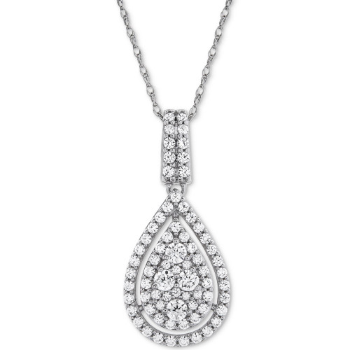 Diamond Pavé Teardrop 18" Pendant Necklace (1 ct. t.w.) in 14k White Gold