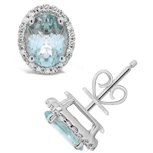 Aquamarine (2-1/10 ct. t.w.) and Diamond (1/5 ct. t.w.) Stud Earrings in Sterling Silver