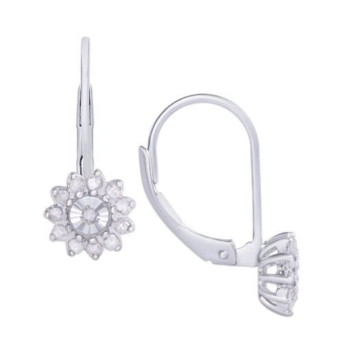 Diamond 1/4 ct. t.w. Flower Miracle Plate Leverback Earrings in Sterling Silver