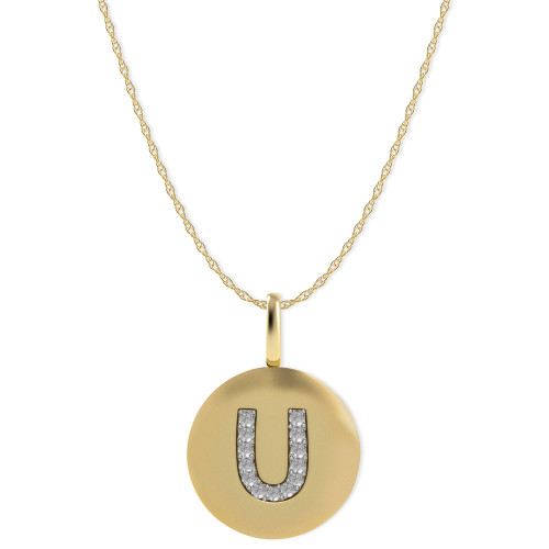 14k Gold Necklace, Diamond Accent Letter U Disk Pendant