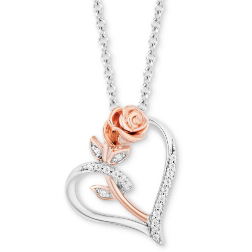 Diamond Belle Rose Heart Pendant Necklace (1/10 ct. t.w.) in Sterling Silver & 14k Rose Gold, 16" + 2" extender