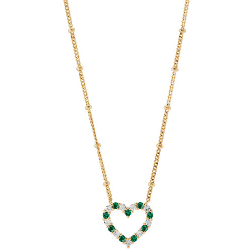 Lab-Created Emerald (1/5 ct. t.w.) & Lab-Created White Sapphire (1/4 ct. t.w.) Open Heart Pendant Necklace in 14k Gold-Plated Sterling Silver, 16" + 2" extender