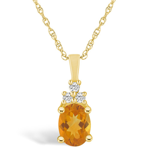 Citrine (1-1/5 Ct. T.W.) and Diamond (1/10 Ct. T.W.) Pendant Necklace in 14K Yellow Gold