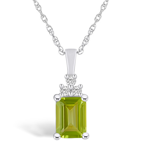 Peridot (1-3/4 Ct. T.W.) and Diamond (1/10 Ct. T.W.) Pendant Necklace in 14K White Gold