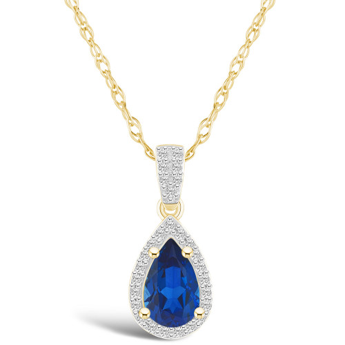 Created Sapphire (1 ct. t.w.) and Created White Sapphire (1/6 ct. t.w.) Halo Pendant Necklace in 10K Yellow Gold