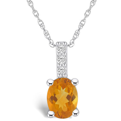 Citrine (1-1/5 Ct. T.W.) and Diamond Accent Pendant Necklace in 14K White Gold