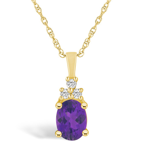 Amethyst (1-1/5 Ct. T.W.) and Diamond (1/10 Ct. T.W.) Pendant Necklace in 14K Yellow Gold
