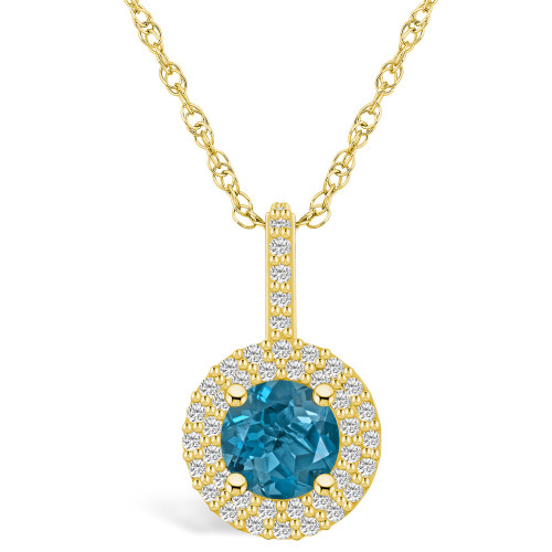 London Blue Topaz (1-5/8 Ct. T.W.) and Diamond (3/8 Ct. T.W.) Halo Pendant Necklace in 14K Yellow Gold
