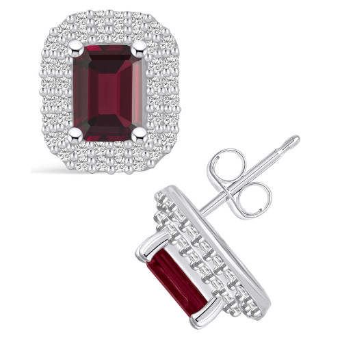 Garnet (2-1/2 ct. t.w.) and Diamond (3/4 ct. t.w.) Halo Stud Earrings in 14K White Gold