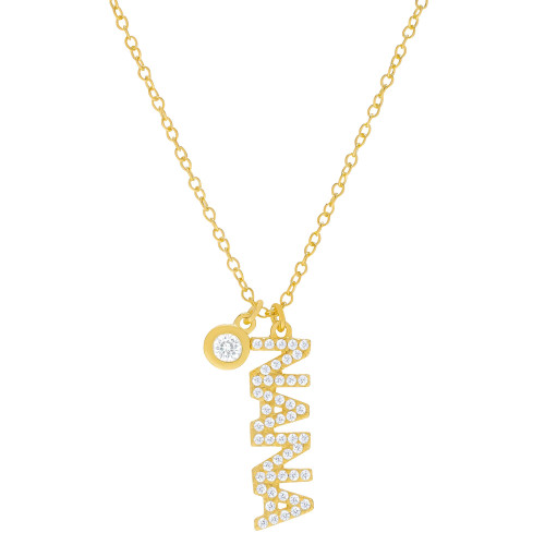 Lab-Created White Sapphire Nana & Bezel Pendant Necklace (5/8 ct. t.w.) in 14k Gold-Plated Sterling Silver