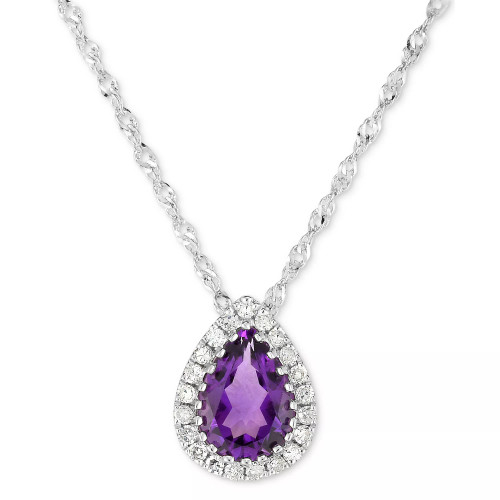 Citrine (5/8 ct. t.w.) & Diamond Accent Teardrop 18" Pendant Necklace in 14k White Gold