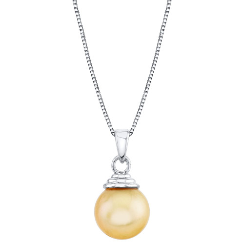 Cultured Golden South Sea Pearl (9mm) 18" Pendant Necklace in Sterling Silver