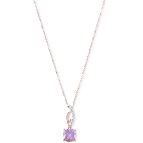 Pink Amethyst (1-3/8 ct. t.w.) & Diamond (1/20 ct. t.w.) Swirl 18" Pendant Necklace in 14k Rose Gold