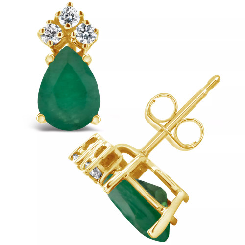 Emerald (1-3/8 ct. t.w.) and Diamond (1/8 ct. t.w.) Stud Earrings in 14k Yellow Gold (Also in Sapphire)